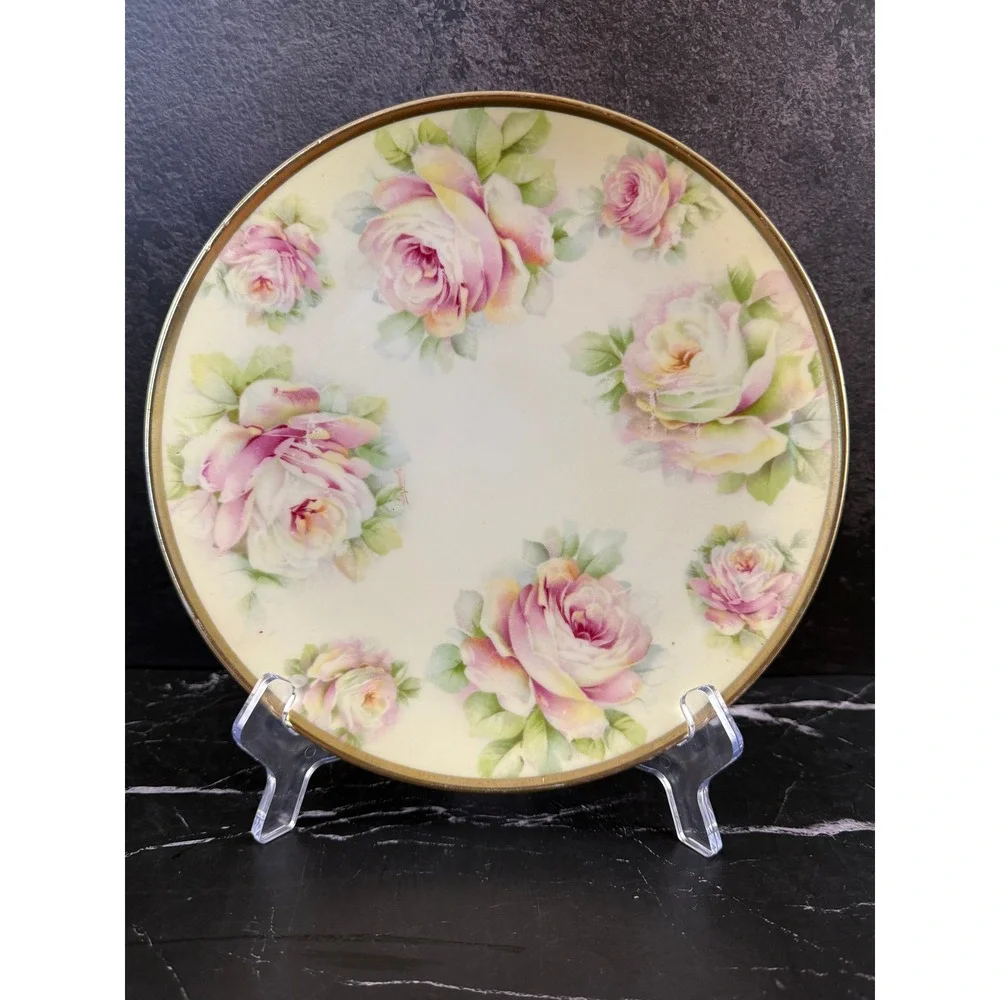 Vintage Hand Painted O & E.G. Royal Austria Floral 9in Plate Gold Trim